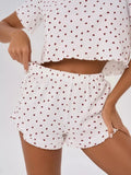 Heart Print Casual Round Neck Short Sleeve Shorts Two-piece Set Pajamas Set Women Summer Sleepwear Home Wear