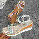 Fashion T-Strap Platform Sandals for Women New Mix Color Elastic Band Wedge Sandals Woman Summer Daily Open Toe Sandalias Female