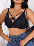 Women's Plus Size Lingerie Half Cup Gathered Push Up Front Button Lace Cross Design Suitable For Voluptuous Women XL-XXXL MR2895