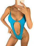 Sexy Metal Chains String High Cut One Piece Swimsuit Women Swimwear Female Monokini Tummy Cut Out Bathing Suit Swim Beach Wear