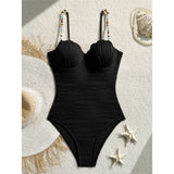 Wrinkled Underwired Colorful Beads Women Swimwear One Piece Swimsuit Female High Leg Cut Monokini Bather Bathing Suit Swim V8301