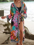 13 Colors Printed With Belt Crochet Knitted Tunic Beach Cover Up Cover-ups Beach Dress Beach Wear Beachwear Female Women K7201