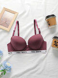 Underwired Push Up Bra Women Letter Printed Underband Adjustable Thin Straps Support Gathering Daily Lingerie B6067