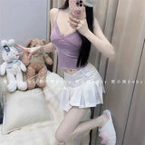 WOMENGAGA Slim Spicy School Girl Uniform High Waist Slim A-line Pleated Pink Plaid Skirt Women's Mini Ultra Short Woemn VA8Z