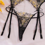 Toucheart Erotic LingerieNew Butterfly Embroidered Mesh See-through Sexy Contrastingerotic Lingerie Four-piece Setwith Stockings