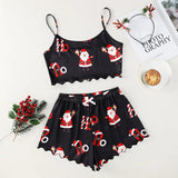Christmas Clothes Cute Soft Gingerbread Print 2 Pieces Pajama Set Women's Sleepwear Crop Tops and Shorts Sets Loungewear