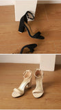 Beige Suede Ankle Strap Block Heel Sandals for Women, Round Open Toe with Rhinestone Accent, Multiple Colors Available