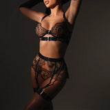 Toucheart 5 Piece Sexy Embroidery Underwear Set for Women Mesh Patchwork See-through Halter Underwear Garters Sexy Lingerie Set
