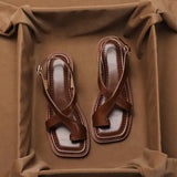 Women's Sandals Retro French Style Clip Toe Square Toe Buckle 2026 Sandals Comfortable Soft Sole Simple Versatile Sandalias