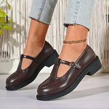 Vinatge T-Strap Med Heels Mary Jane Shoes Women Korean Buckle Strap Pu Leather Pumps Woman British Style Platfrom Student Shoes