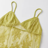 Women Summer Solid Color Party Club Lace Camisole Sheer Mesh Spaghetti Strap V Neck Slim Fit Tank Tops