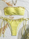 XS - XL Bandeau Wrinkled High Cut Bikini Women Swimwear Female Swimsuit Two-pieces Bikini Set Shell Bather Bathing Suit Swim