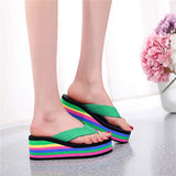 Women's Rainbow Color Platform Flip Flops Summer Thick Sole Lightweight Slip-on Wedges Sandals Girls Beach Slippers
