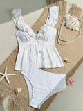 2026 Ruffle Tankini Two Pieces Solid Swimsuit Women White Swimwear Female Solid Bathers Bathing Swimming Swim Suit Beachwear