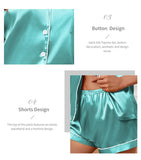 Luxurious Satin Pajama For Women Turn-down Collar Button Top & Shorts Sleepwear & Loungewear for Summer Home Clothes Suit
