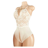 Woman Crotchless Lingerie Bodysuit Erotic Lace Mesh Underwear Babydoll Dresses Sexy Pajamas See Through Jump Suit Desire Costume