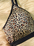 Hot 3/4 Cup Sexy Deep V leopard Wireless bra Fashion front closure Push up bra Comfortable unlined sexy lingerie