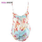 DEKA Plus Size 3 pcs Printed Tankini Set Women Push Up Bikini High Waist Large Swimwear Retro Swimsuit Bathing Suit
