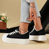 Korean Round Toe Platform Sneakers Women 2026 Autumn Lace Up Thick Bottom Vulcanized Shoes Woman Plus Size 43 Non Slip Sneakers