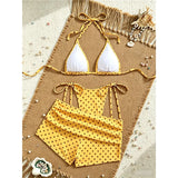 S - XL With Shorts Polka Dot Halter Bikini Female Swimsuit Women Swimwear Three-pieces Bikini Set Bather Bathing Suit Swim V8292