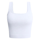 Women Solid Square Neck Ribbed Tank Top Camisole Women Summer Basic Elastic Sleeveless Crop Tops