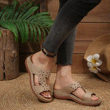 New Women Slippers Embroider Flowers Leather Women's Sandals Outdoor Light Casual Wedges Slippers Slip on Summer Shoes for Woman