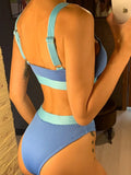 New Sexy Ribbed Splicing Female Swimsuit High Waist Bikini Women Swimwear Two-pieces Bikini Set Bather Bathing Suit Swim V2329