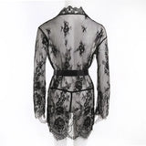 See Through Lace Babydoll Women Sexy Lingerie Erotic Transparent V-Neck Nightwear Robe G-string Robe Sleepwear Dress
