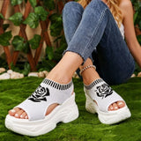 2026 Summer New Knitted Shoes Fairy Fish-mouth Wind Cake Sole High Heel Flying Weave Slope Heel Thick Sole Sports Women's Sandal
