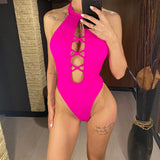S - XL 7 Colors Lace Up High Neck Full Back Women Swimwear One Piece Swimsuit Female High Leg Cut Bather Bathing Suit Swim V6272