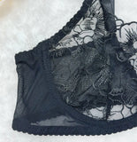 sexy lingerie embroidered see-through mesh bra with underwire four-piece set