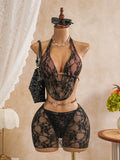 Sexy Black Mesh Shorts 3 Piece Bikinis Sets  2026 Women Pearls Push Up Tassel Bra Swimsuit Beach Holiday Bathing Suit Swimwear