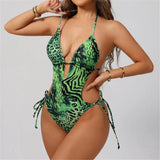 Sexy S - XL Leopard Halter Deep V Neck Cut Out Women Swimwear One Piece Swimsuit Female Backless Bather Bathing Suit Swim V7426