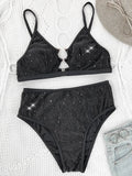 Glitter Sparkling Cut Out Female Swimsuit High Waist Bikini Women Swimwear Two-pieces Bikini Set Trend Bathing Suit Swim Lady