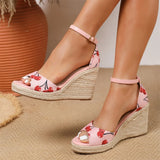 EUR Size 45 Leisure Espadrille Wedge Sandals Women Cherry Summer High Heels Shoes Beach Vacation Platform Ankle Strap Sandals