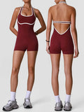 Color Blocking Yoga Jumpsuit Women Sleeveless Hollow Out Backless Slim Sports One Piece Short Suit Gym Running Fitness Rompers