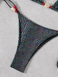 DEKA Beaded Snake Skin Bikini Set Halter Strappy Female Swimsuit Women Swimwear Bikini Bather Bathing Suit Swim