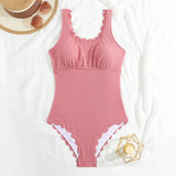 2026 Sexy Ruffle Swimsuit One Piece Solid Swimwear Women Bathers Bathing Swimming Swim Suit Female Beachwear XXL