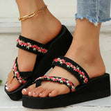 2025 Thick Bottom Clip Toe Slippers for Women Fashion Floral Fabric Wedge Sandals Woman Summer Eva Wear-Resistant Slides Female