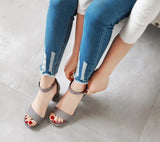 Women Sandals New Summer Fashion Sandals Medium High Heels Outdoor Elegant Wedding Shoes Bridal Plus Size Buckle Strap Sandals