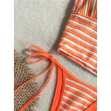 Striped Halter Tankini V Neck Bikini Women Swimwear Female Swimsuit Two-Pieces Bikini Set Padded Bather Bathing Suit Swim V8385