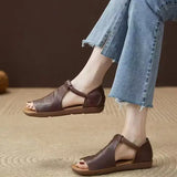 New Women's Peep Toe Flat Sandals - Retro Soft Leather Breathable Comfortable Versatile Casual Shoes 2026
