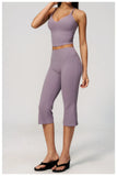 Summer New Yoga Clothing Women Solid V Neck Slim Sports Tank Top Athletic Wear High Waist Butt Lift Mid Pants Gym Fitness Suits