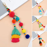 Summer Beach Shell Keychain Boho Style Hair Ball Tassel Keychain Colorful Pompom Keyring for Women Bag Hanging Pendants