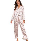 Spring and autumn long-sleeved trousers cardigan home wear set imitation silk women's pajamas can be worn outside