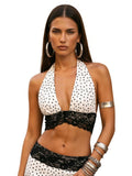 Women's Summer Halter Neck Vest Elegant Dot Print Sleeveless Open Back Crop Tops for Party Daily Wear