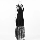 Sexy Deep V-neck Sleeveless Lace Dress Streetwear Women 2026 Backless Tunics A-line Party Dresses Long Maxi Robe Black White