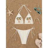 Coconut tree Printed Halter Bikini Female Swimsuit Women Swimwear Two-Pieces Bikini Set Padded Bather Bathing Suit Swim V7308