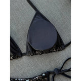 Sequins Halter Bikini Female Swimsuit Women Swimwear Two-Pieces Bikini Set High Cut Leg Padded Bather Bathing Suit Swim V8302