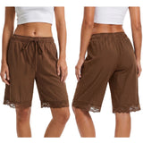 Fashion Women's Loose Shorts Drawstring Elastic Waist Lace Trim Wide Leg Mid Pants Summer Casual Lounge Out Going Shorts
